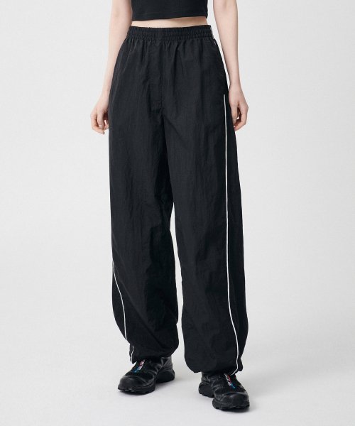 SIDE LINE WIDE TRACK PANTS - 4 COLORS BLACK
