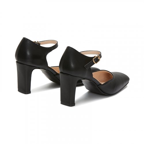 6/ STRAP SQUARE TOE MARY JANE PUMPS HEEL - 2 COLORS BLACK