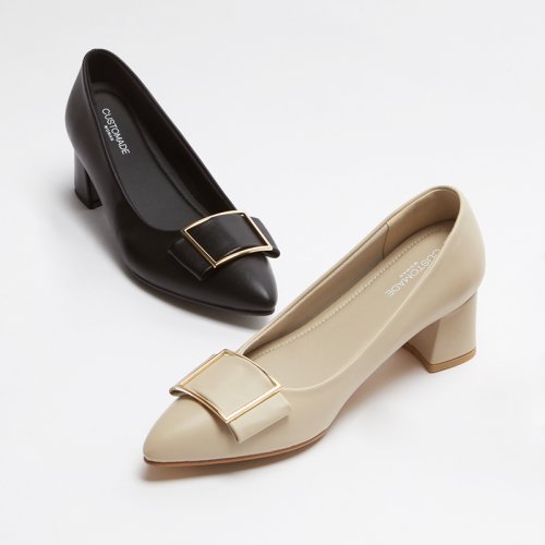 SQUARE POINTED TOE PLATFORM HEEL - 2 COLORS BLACK