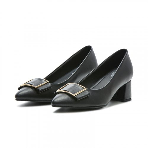 SQUARE POINTED TOE PLATFORM HEEL - 2 COLORS BLACK