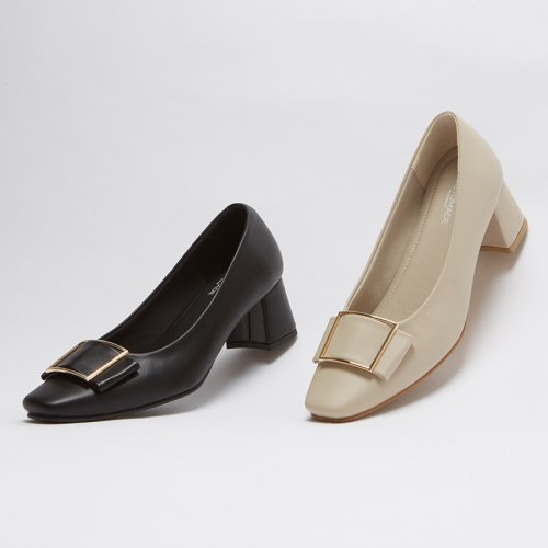 SQUARE ROUND TOE PLATFORM MIDDLE HEEL - 2 COLORS BLACK