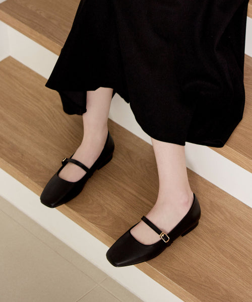ROMANTIC STRAP MARY JANE FLAT SHOES - 2 COLORS BLACK