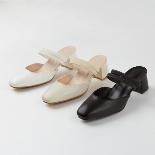 STRAP ROUND TOE HEEL MULE - 3 COLORS BLACK
