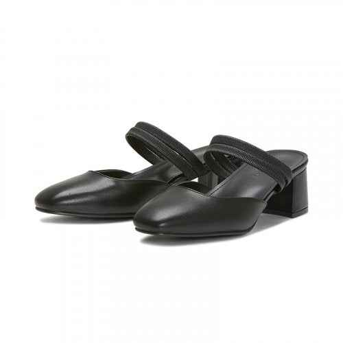 STRAP ROUND TOE HEEL MULE - 3 COLORS BLACK