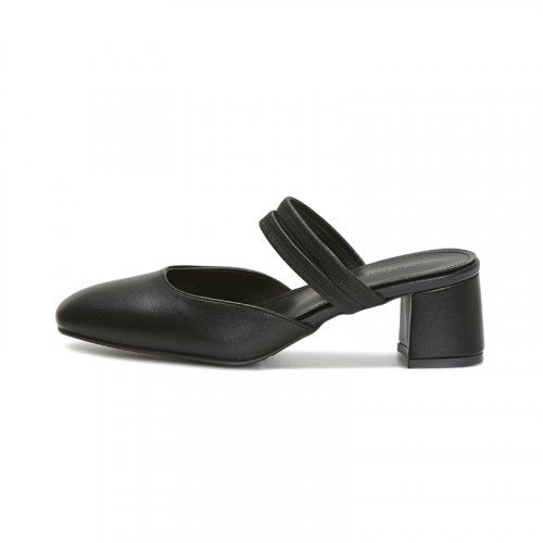 STRAP ROUND TOE HEEL MULE - 3 COLORS BLACK