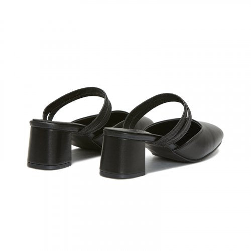 STRAP ROUND TOE HEEL MULE - 3 COLORS BLACK