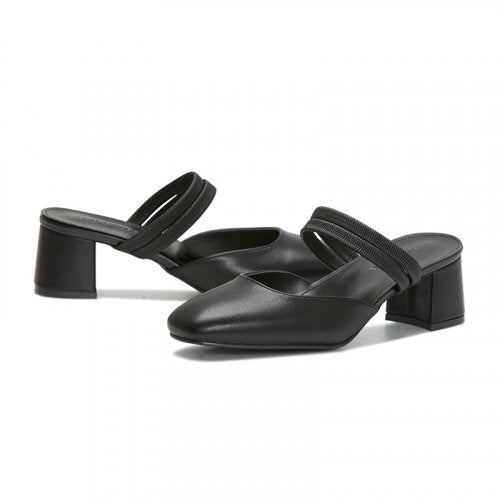 STRAP ROUND TOE HEEL MULE - 3 COLORS BLACK