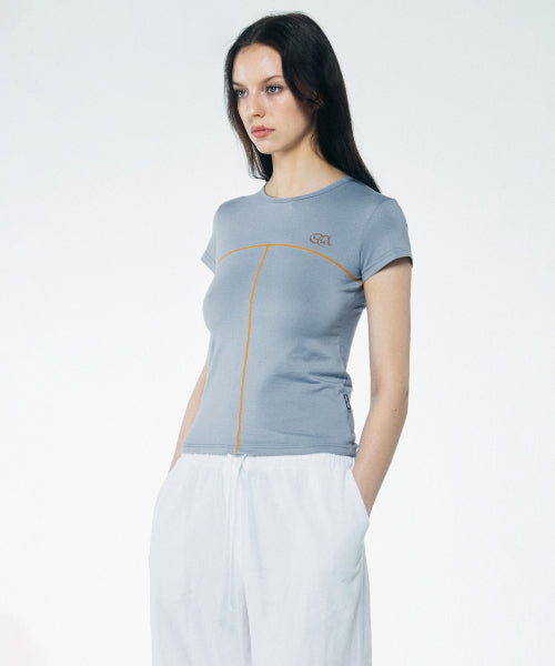 CONTRAST STITCH TEE BLUE