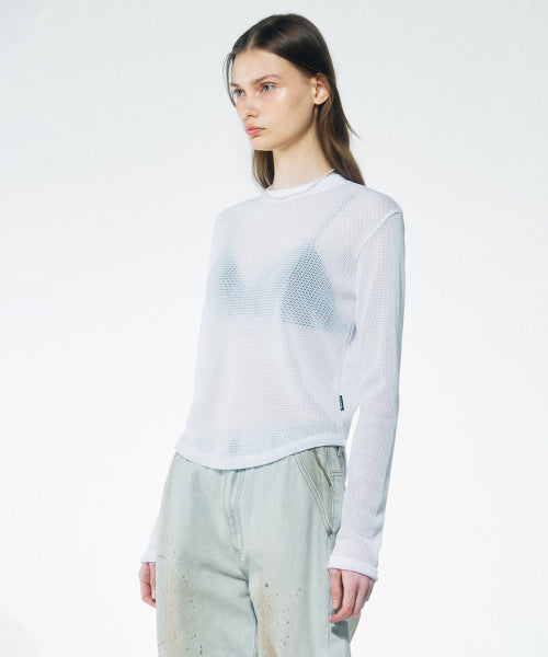 BASIC MESH L S TEE WHITE