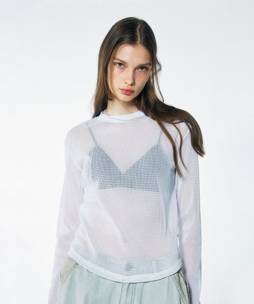 BASIC MESH L S TEE WHITE