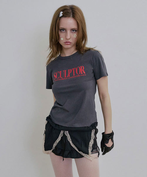 CLASSIC LOGO PIPING CROP TOP - 2 COLORS CHARCOAL