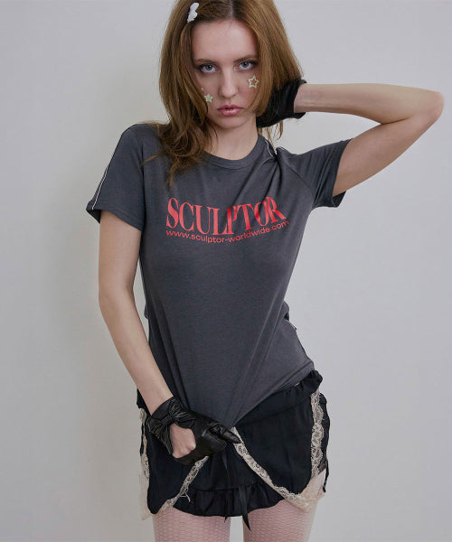 CLASSIC LOGO PIPING CROP TOP - 2 COLORS CHARCOAL