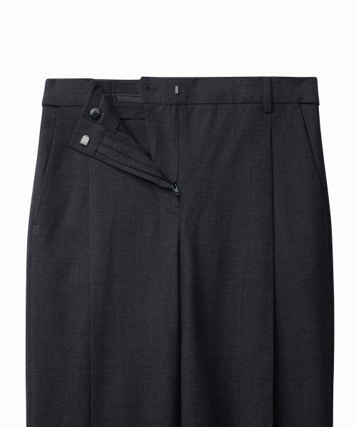 SUMMER WOOL ONE TUCK WIDE SLACKS CHARCOAL