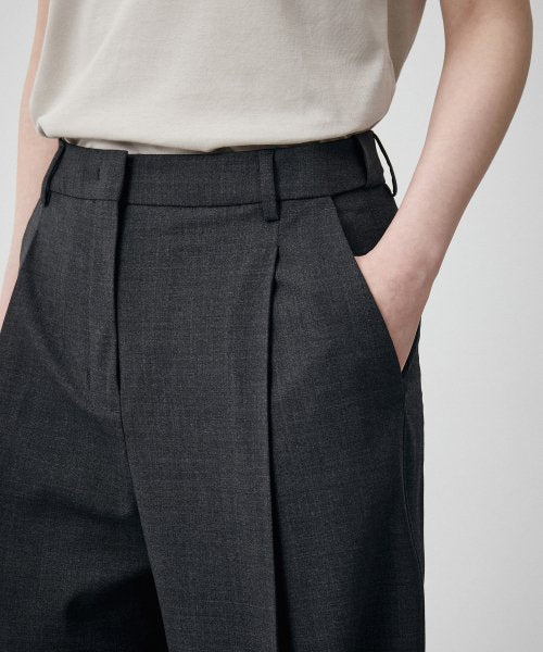 SUMMER WOOL ONE TUCK WIDE SLACKS CHARCOAL