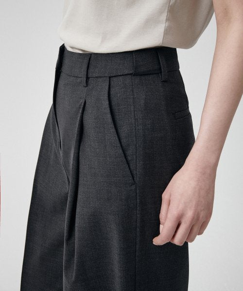SUMMER WOOL ONE TUCK WIDE SLACKS CHARCOAL