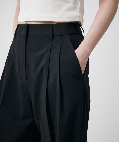 SEMI BALLOON HIDDEN BANDING SLACKS - 2 COLORS BLACK
