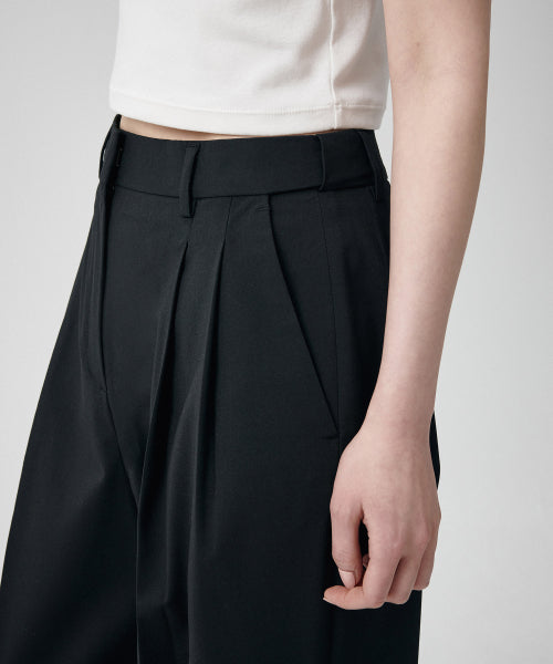 SEMI BALLOON HIDDEN BANDING SLACKS - 2 COLORS BLACK