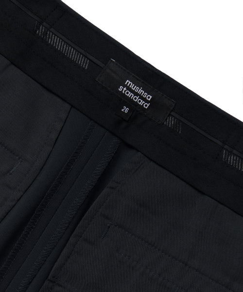 SEMI BALLOON HIDDEN BANDING SLACKS - 2 COLORS BLACK