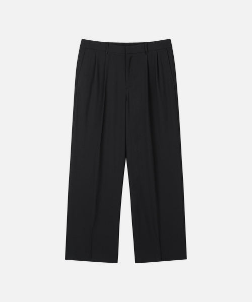 TWO TUCK BANDED WIDE LINEN SLACKS - 3 COLORS BLACK