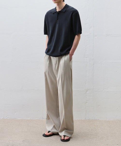 TWO TUCK BANDED WIDE LINEN SLACKS - 3 COLORS OATMEAL