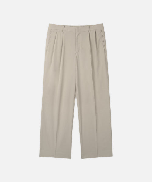 TWO TUCK BANDED WIDE LINEN SLACKS - 3 COLORS OATMEAL