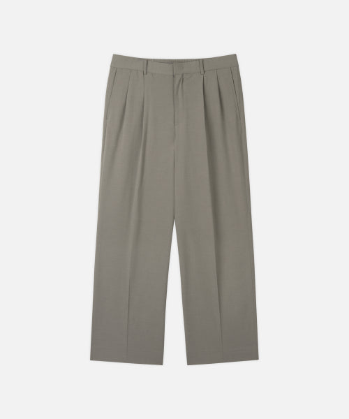 TWO TUCK BANDED WIDE LINEN SLACKS - 3 COLORS KHAKI