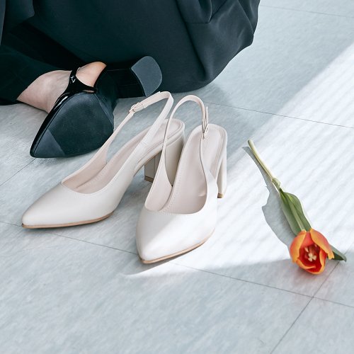5/ POINTED SLINGBACK PLATFORM HEEL OLIVE - 4 COLORS WHITE