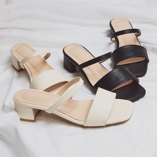 STRAP SQUARE PLATFORM SLIPPER - 2 COLORS IVORY