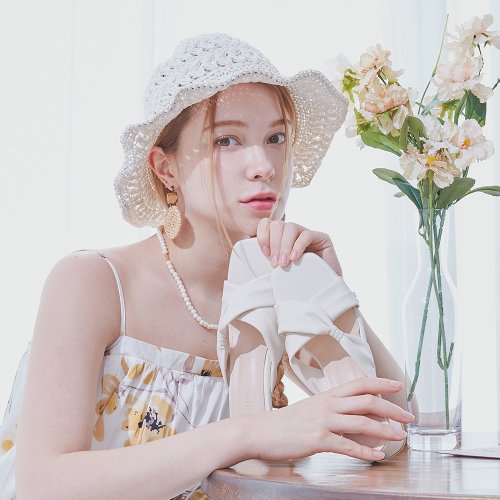 CROSS RIBBON PLATFORM SLIPPER - 3 COLORS WHITE