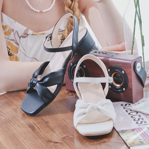 CROSS RIBBON SANDAL HEEL CHLOE - 3 COLORS WHITE