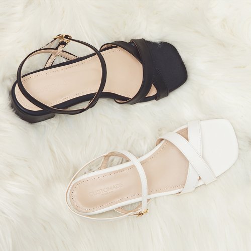 CROSS STRAP SANDAL HEEL - 2 COLORS WHITE