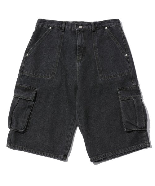 BERMUDA FATIGUE CARGO DENIM PANTS - 2 COLORS BLACK