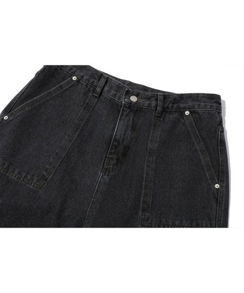 BERMUDA FATIGUE CARGO DENIM PANTS - 2 COLORS BLACK