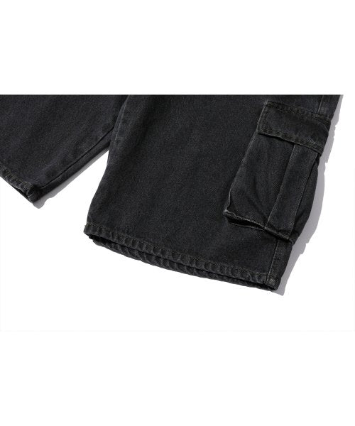 BERMUDA FATIGUE CARGO DENIM PANTS - 2 COLORS BLACK
