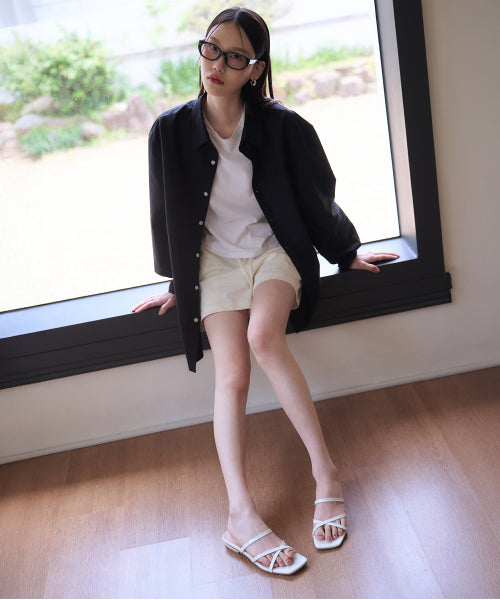 SQUARE TOE ENAMEL STRAP SLIPPER NOEL - 2 COLORS WHITE