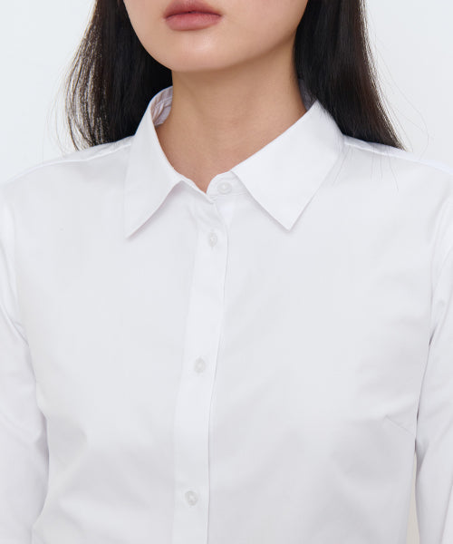 WOMENS SLIM FIT CROP SHIRT #韓韶禧同款! - 6 COLORS WHITE