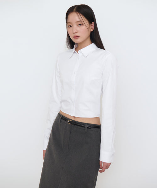 WOMENS SLIM FIT CROP SHIRT #韓韶禧同款! - 6 COLORS WHITE