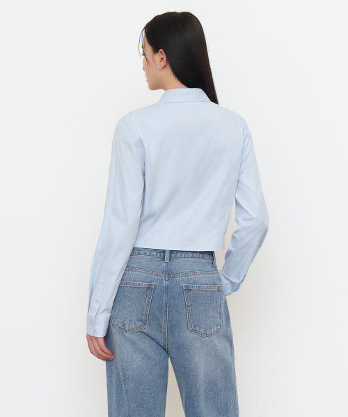 WOMENS SLIM FIT CROP SHIRT #韓韶禧同款! - 6 COLORS SKY BLUE