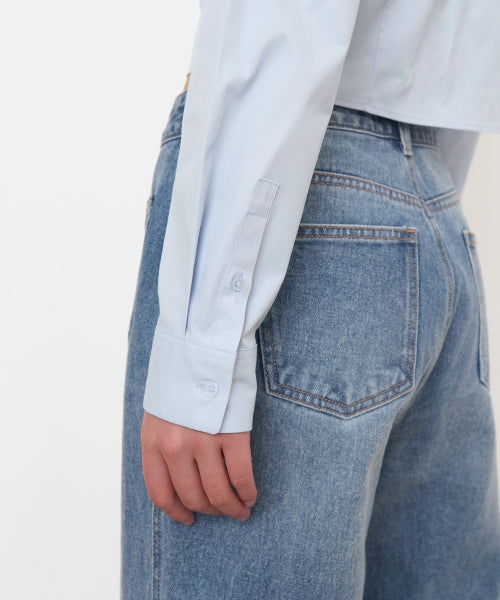 WOMENS SLIM FIT CROP SHIRT #韓韶禧同款! - 6 COLORS SKY BLUE