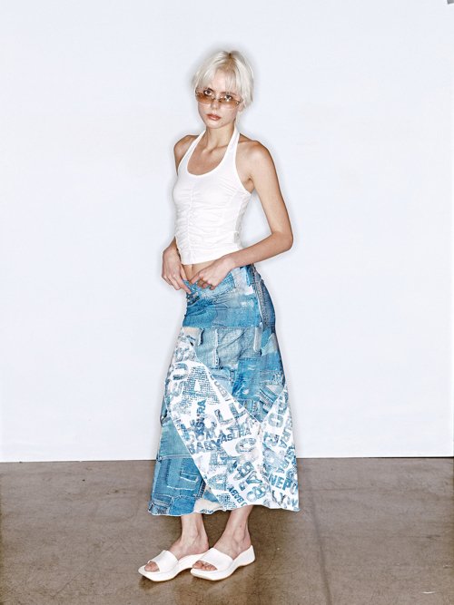 DENIM LONG SKIRT [BLUE PRINT] - 2 COLORS BLUE