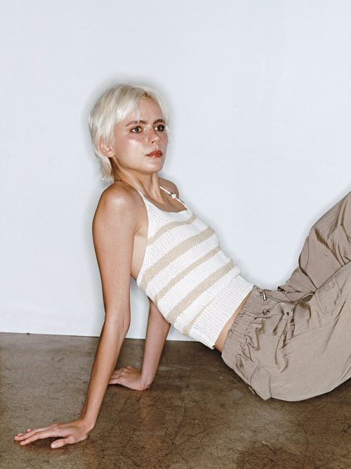 STRIPE SLEEVELESS KNIT [BLUE] - 3 COLORS IVORY