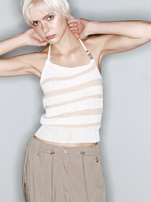 STRIPE SLEEVELESS KNIT [BLUE] - 3 COLORS IVORY