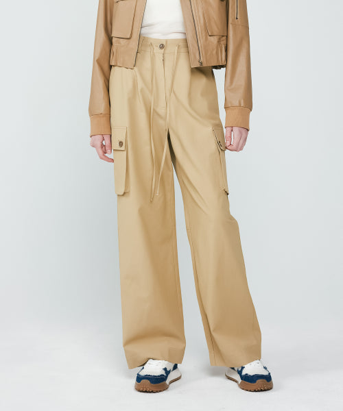 CARGO POCKET WIDE PANTS - 2 COLORS BEIGE