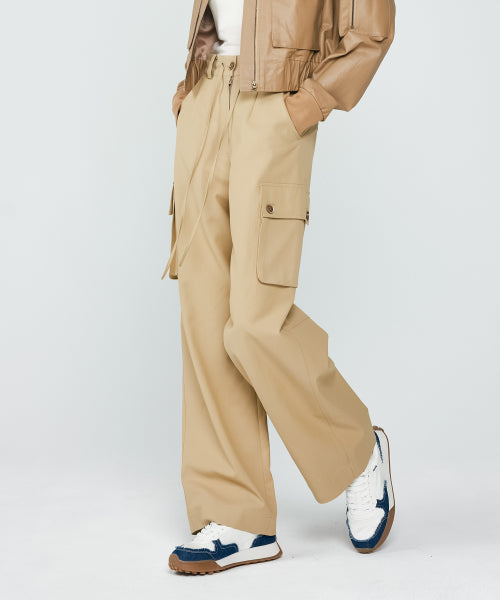 CARGO POCKET WIDE PANTS - 2 COLORS BEIGE