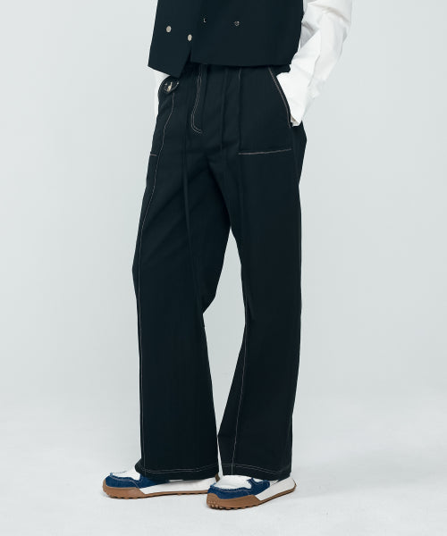 STITCH WIDE PANTS - 2 COLORS BLACK