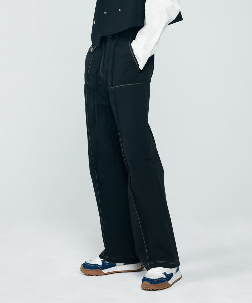 STITCH WIDE PANTS - 2 COLORS BLACK