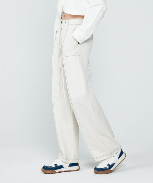 STITCH WIDE PANTS - 2 COLORS IVORY