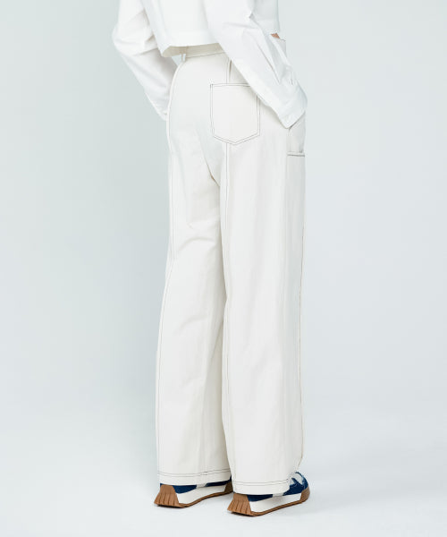 STITCH WIDE PANTS - 2 COLORS IVORY