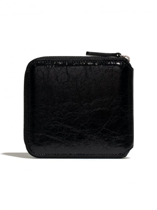 CRINKLE ZIPPER WALLET - 2 COLORS BLACK