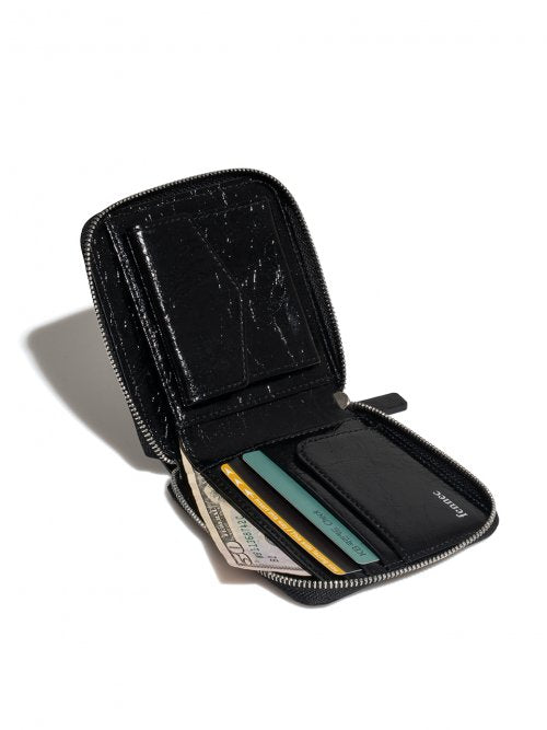 CRINKLE ZIPPER WALLET - 2 COLORS BLACK